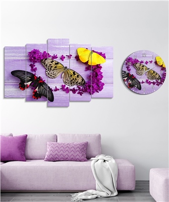 Kelebekler Tablo ve Saat Set