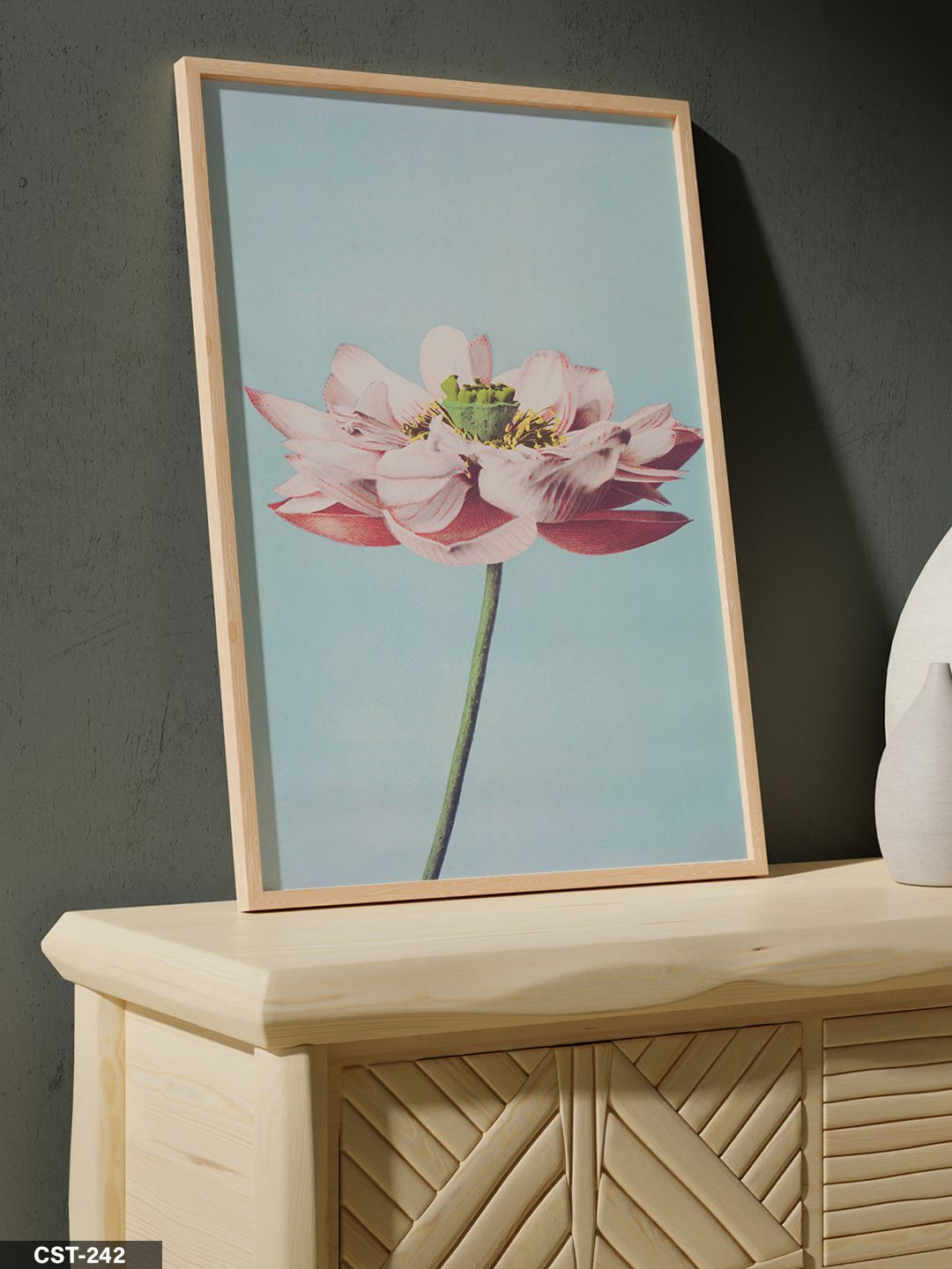 Pembe Lotus Tek Parça Ahşap Çerçeveli Tablo Naturel - 20 x 30 CM