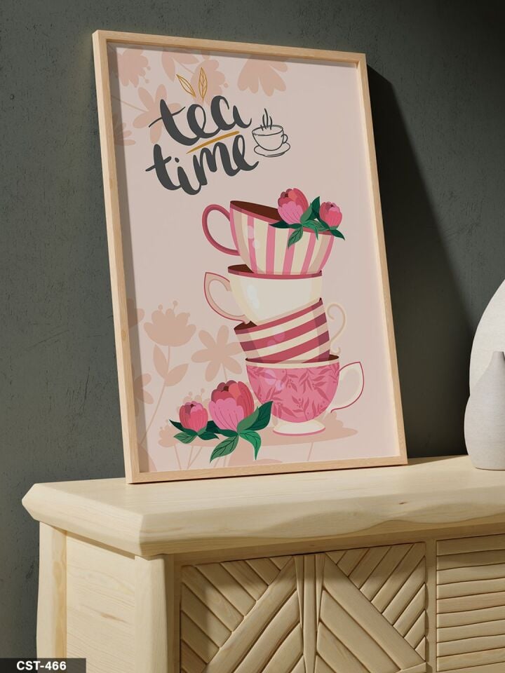 Tea Time Tek Parça Ahşap Çerçeveli Tablo Naturel - 50 x 70 CM