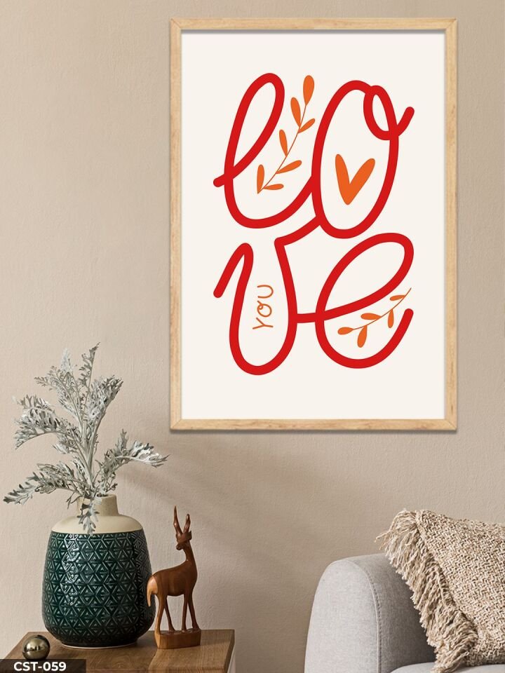 Love You Tek Parça Ahşap Çerçeveli Tablo Naturel - 40 x 60 CM