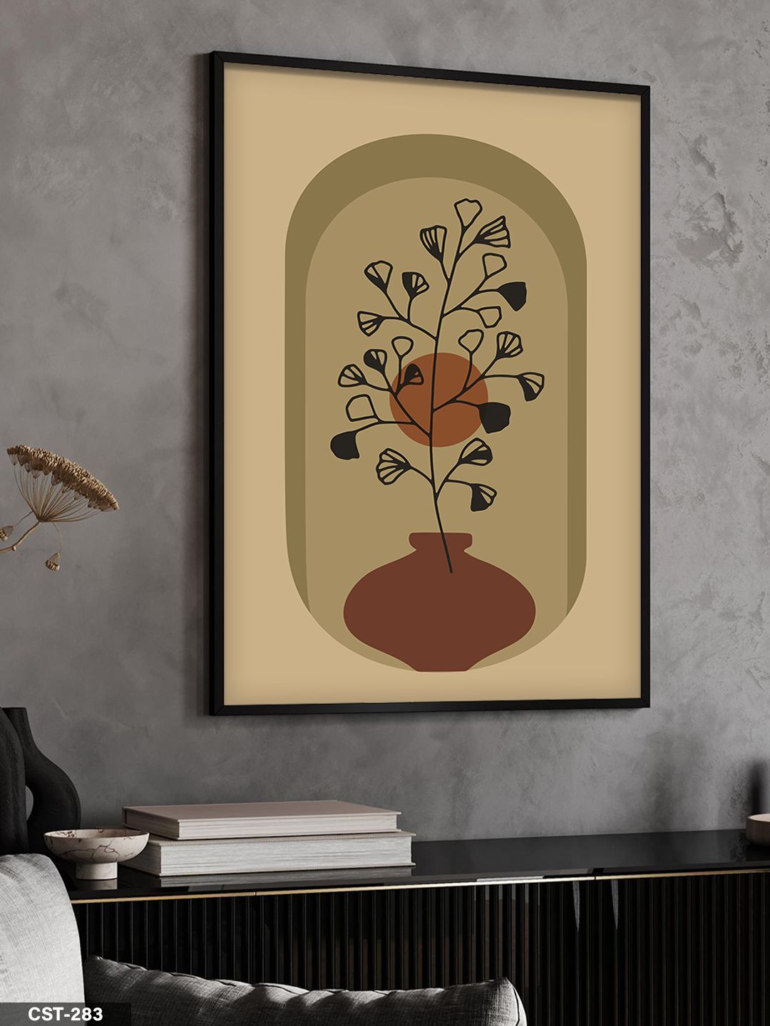 Kahverengi Vazoda Siyah Çiçek Tek Parça Ahşap Çerçeveli Tablo Siyah - 30 x 40 CM