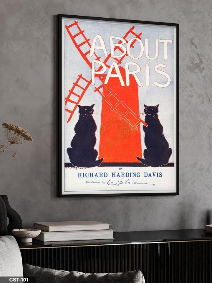 About Paris Yazılı Tek Parça Ahşap Çerçeveli Tablo Siyah - 50 x 70 CM