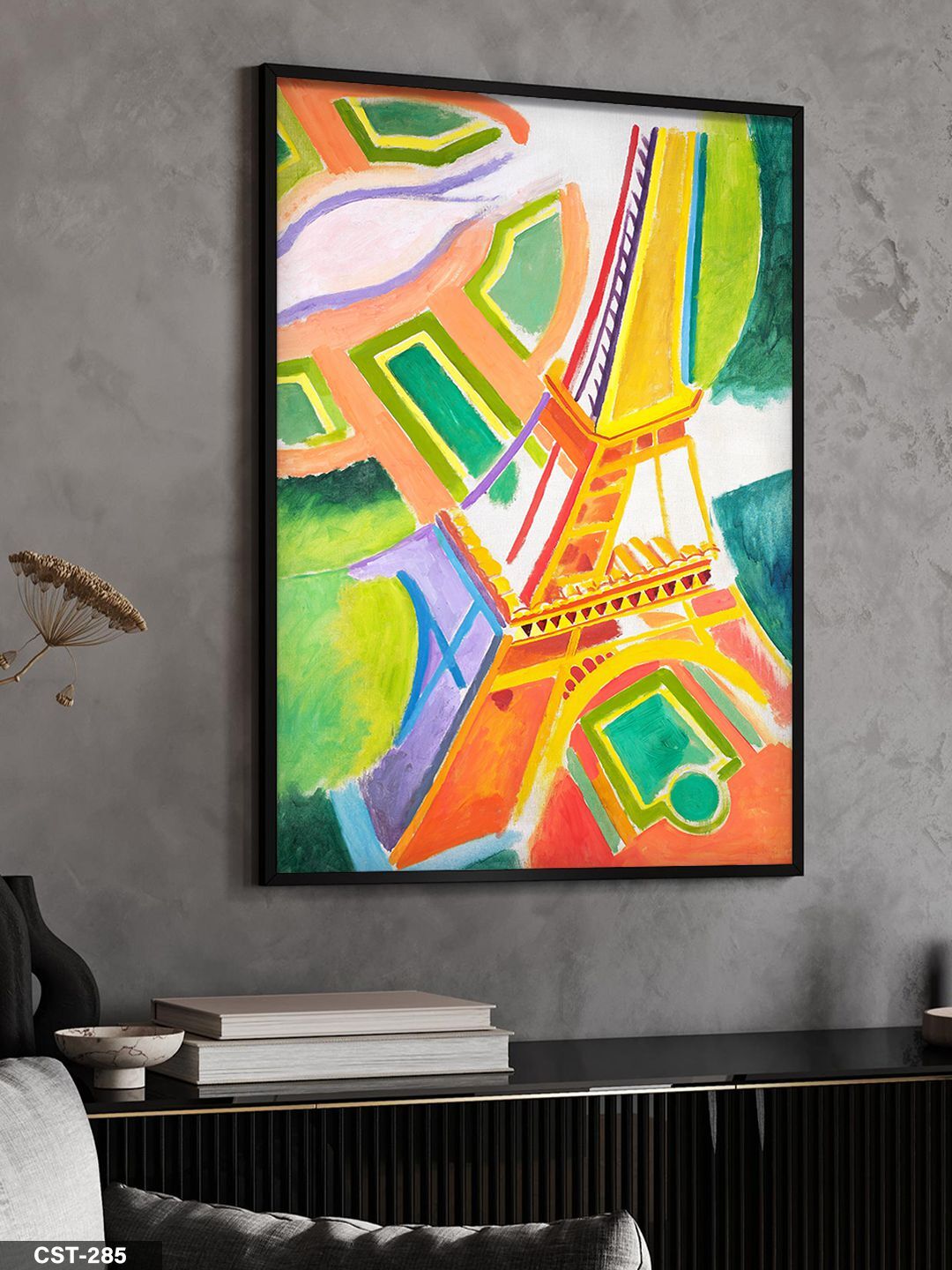Renkli Eyfel Kulesi Tek Parça Ahşap Çerçeveli Tablo Siyah - 30 x 40 CM