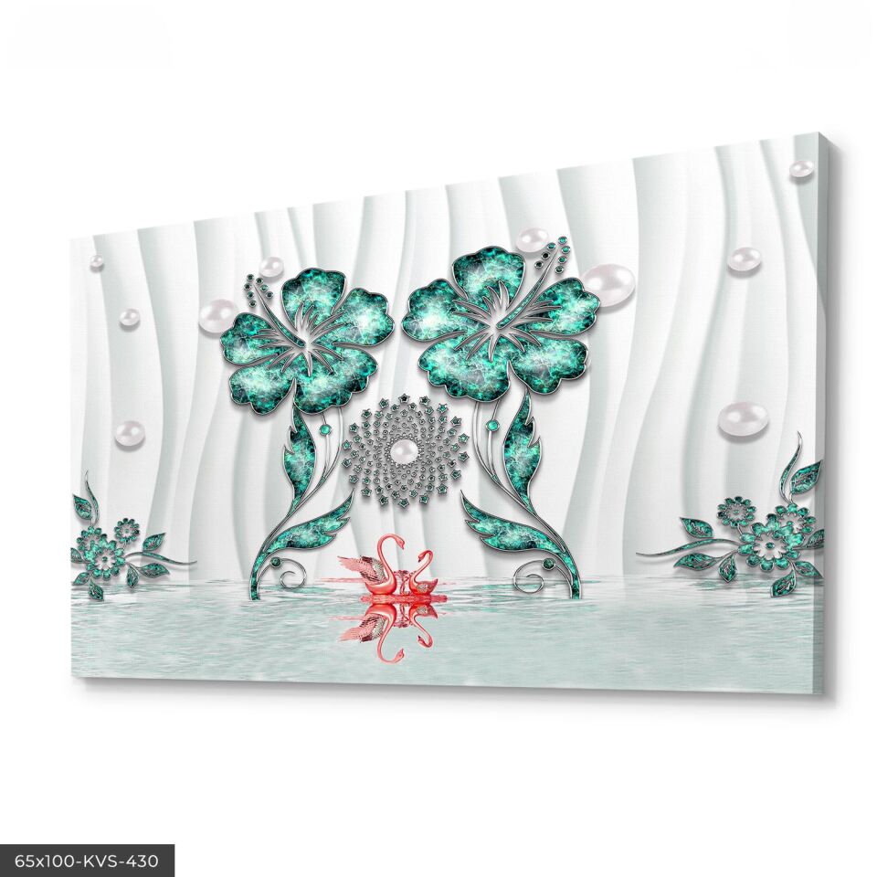 Soyut Çiçek Kanvas - Canvas Tablo 140 x 90 CM - Çok Renkli