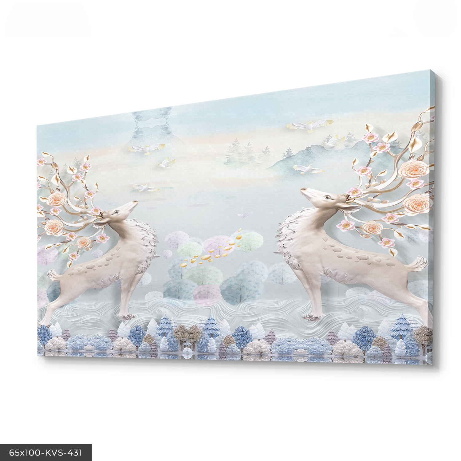 Çiçek Boynuzlu Geyik Kanvas - Canvas Tablo