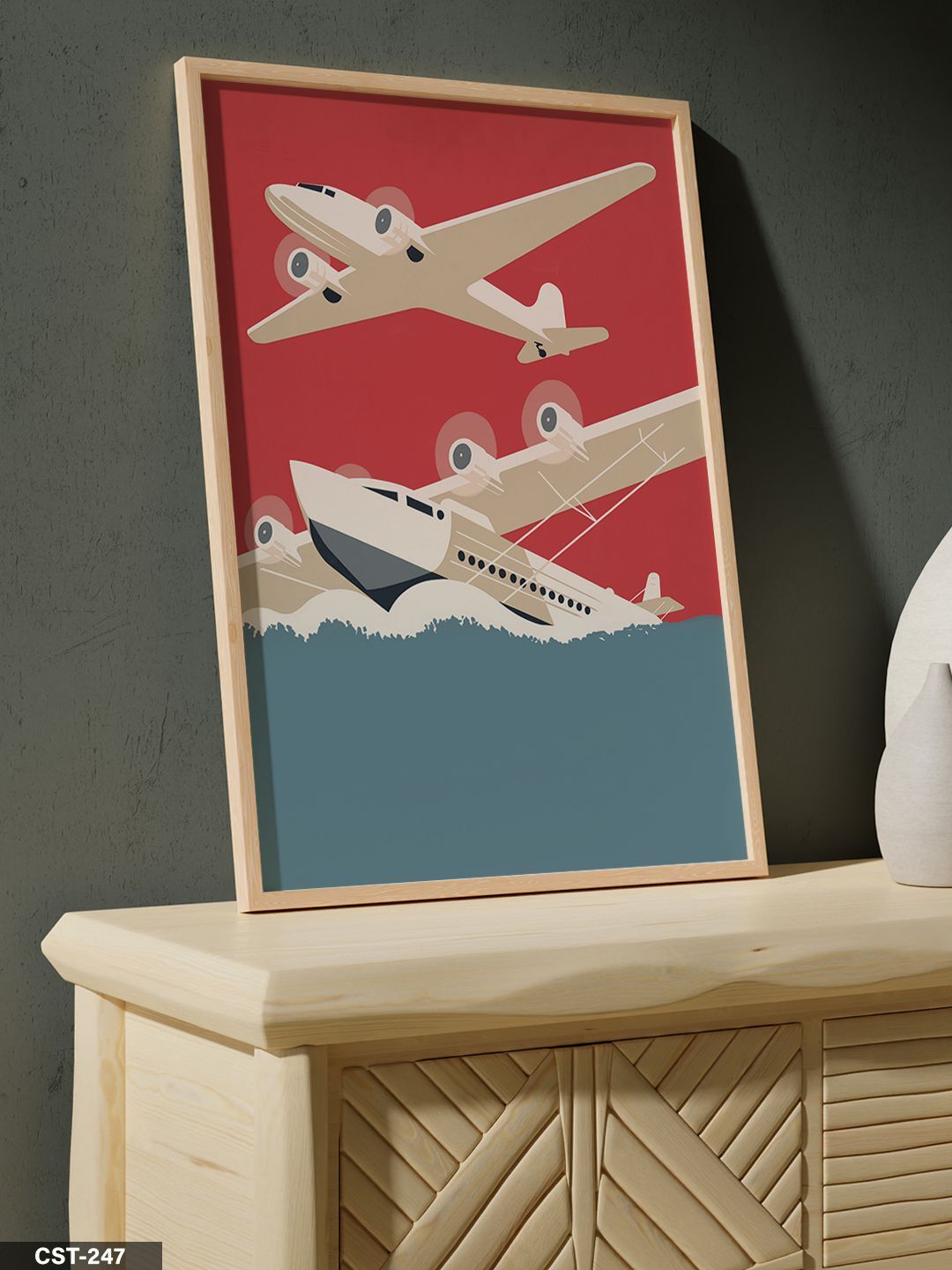 Uçak Tek Parça Ahşap Çerçeveli Tablo Naturel - 20 x 30 CM