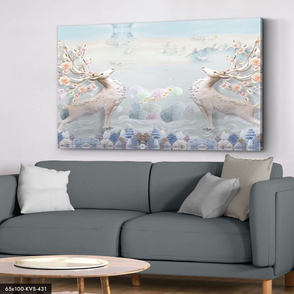 Çiçek Boynuzlu Geyik Kanvas - Canvas Tablo