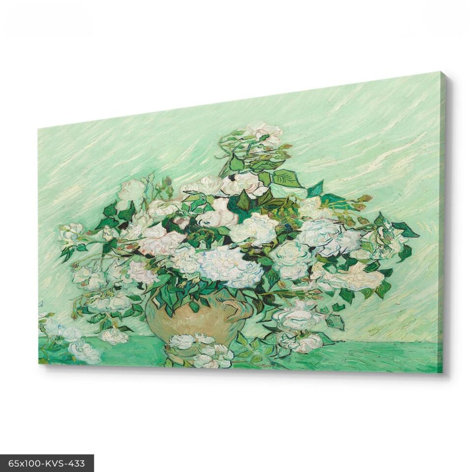 Yeşil Vazo Çiçek Kanvas - Canvas Tablo 140 x 90 CM - Çok Renkli