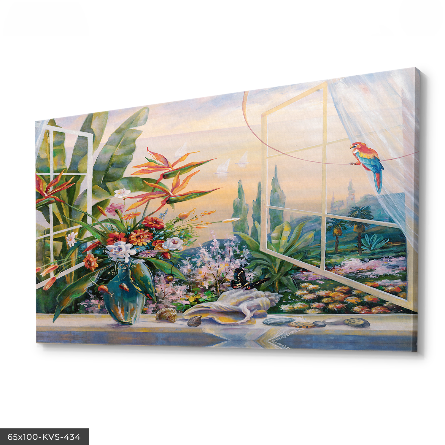 Çizim Kuş Ve Çiçek Kanvas - Canvas Tablo