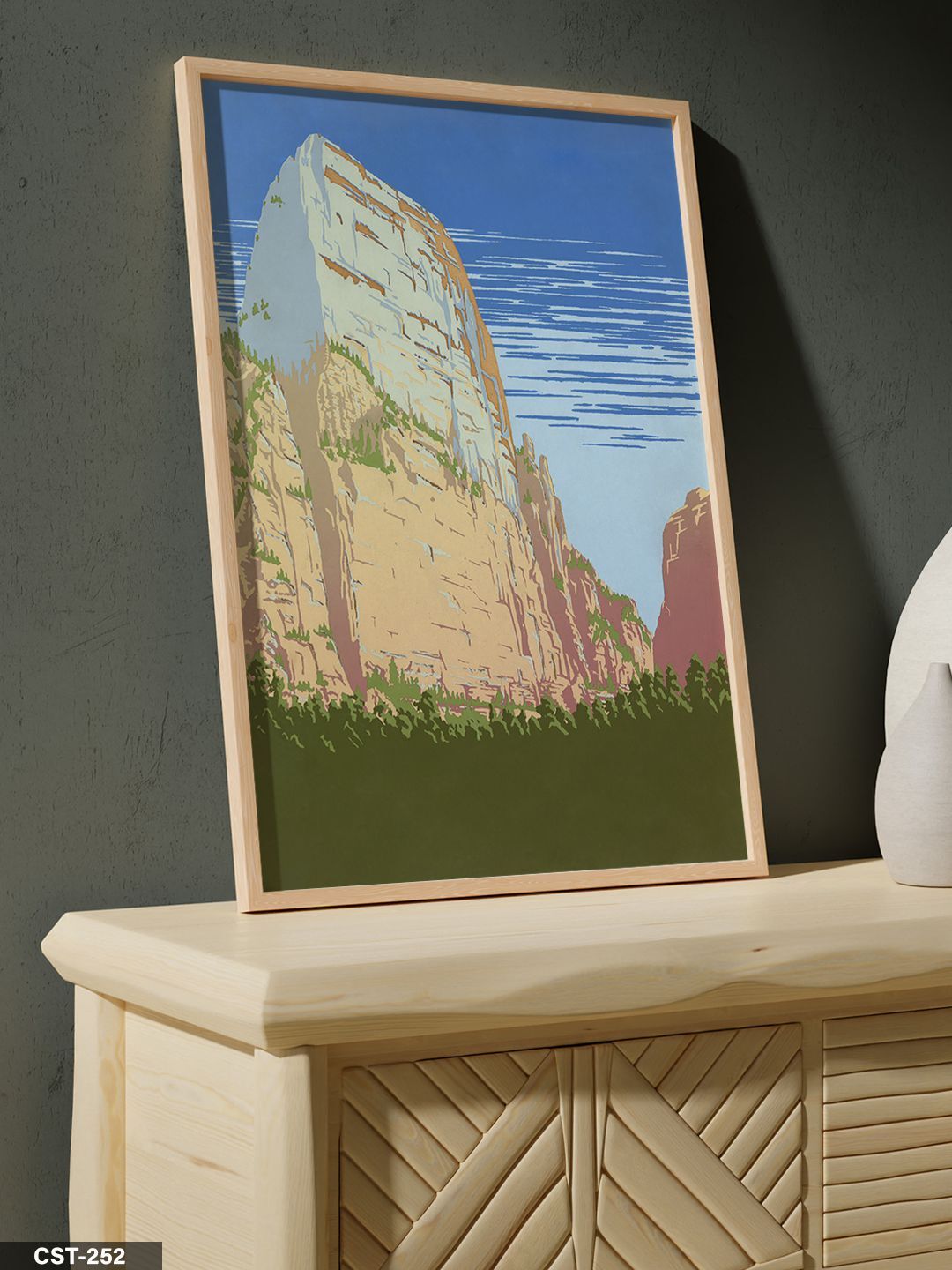 Dağ Tek Parça Ahşap Çerçeveli Tablo Naturel - 20 x 30 CM