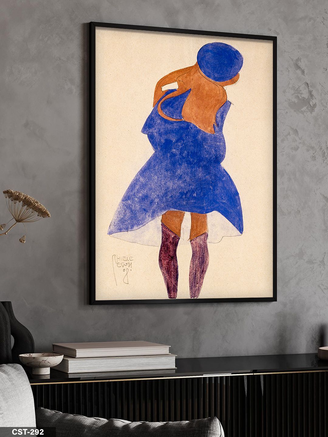 Soyut Arkadan Kadın Tek Parça Ahşap Çerçeveli Tablo Siyah - 30 x 40 CM