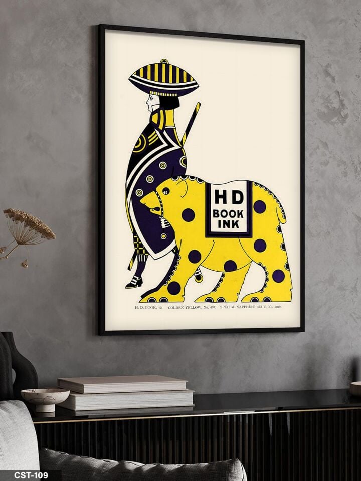 Geleneksel Giysili Figür Ve At illüstrasyon Tek Parça Ahşap Çerçeveli Tablo Siyah - 50 x 70 CM