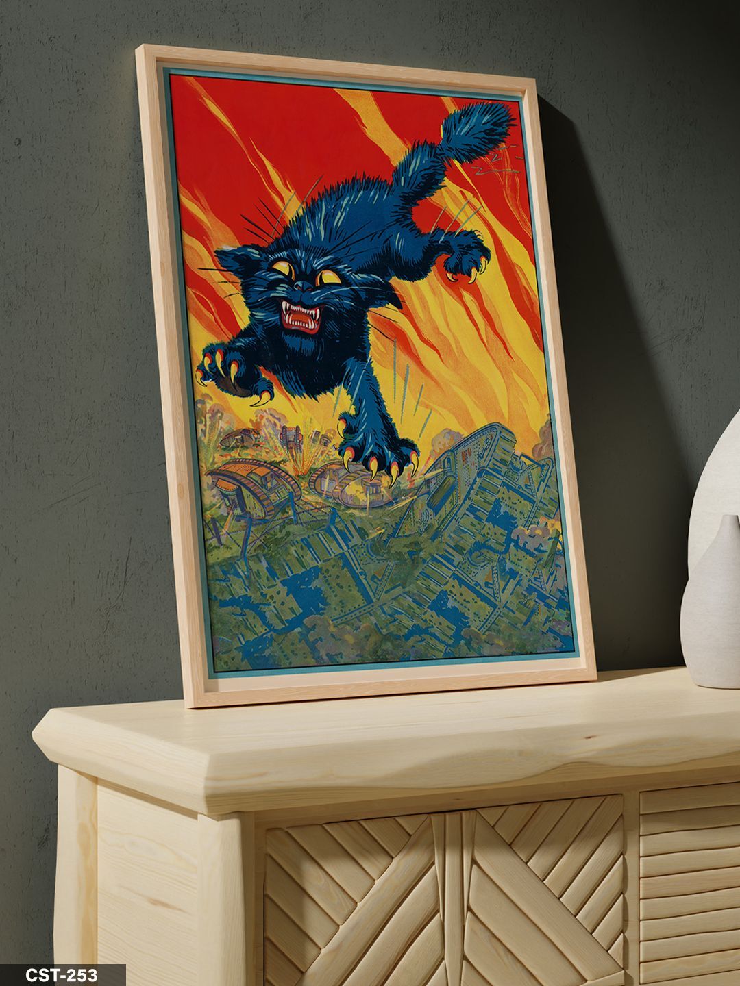 Vahşi Siyah Kedi Tek Parça Ahşap Çerçeveli Tablo Naturel - 20 x 30 CM