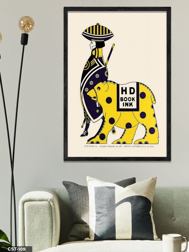 Geleneksel Giysili Figür Ve At illüstrasyon Tek Parça Ahşap Çerçeveli Tablo Siyah - 50 x 70 CM