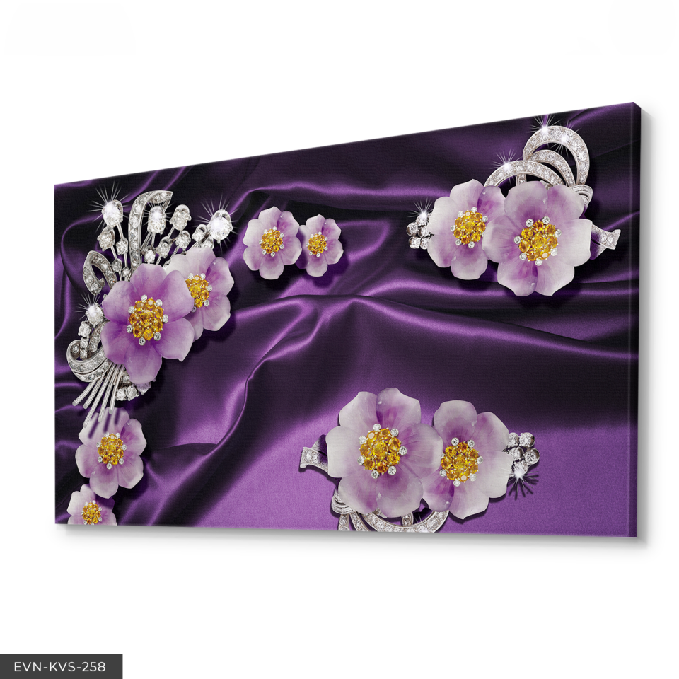 Mor Çiçekli Tek Parça Kanvas Canvas Tablo