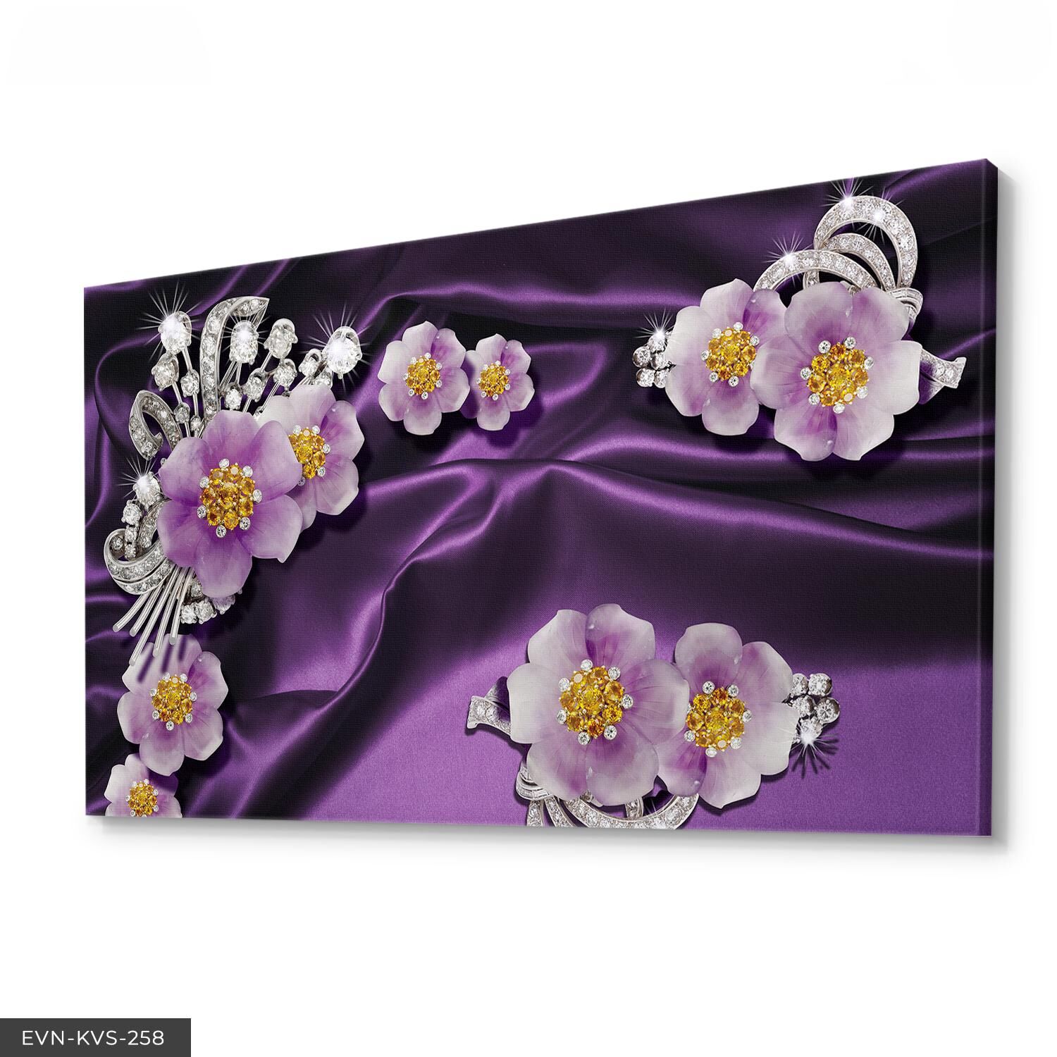 Mor Çiçekli Tek Parça Kanvas Canvas Tablo 40 x 30 CM - Çok Renkli