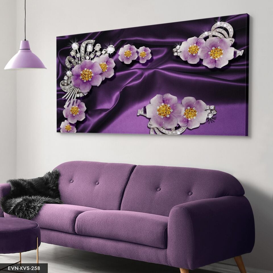 Mor Çiçekli Tek Parça Kanvas Canvas Tablo 40 x 30 CM - Çok Renkli