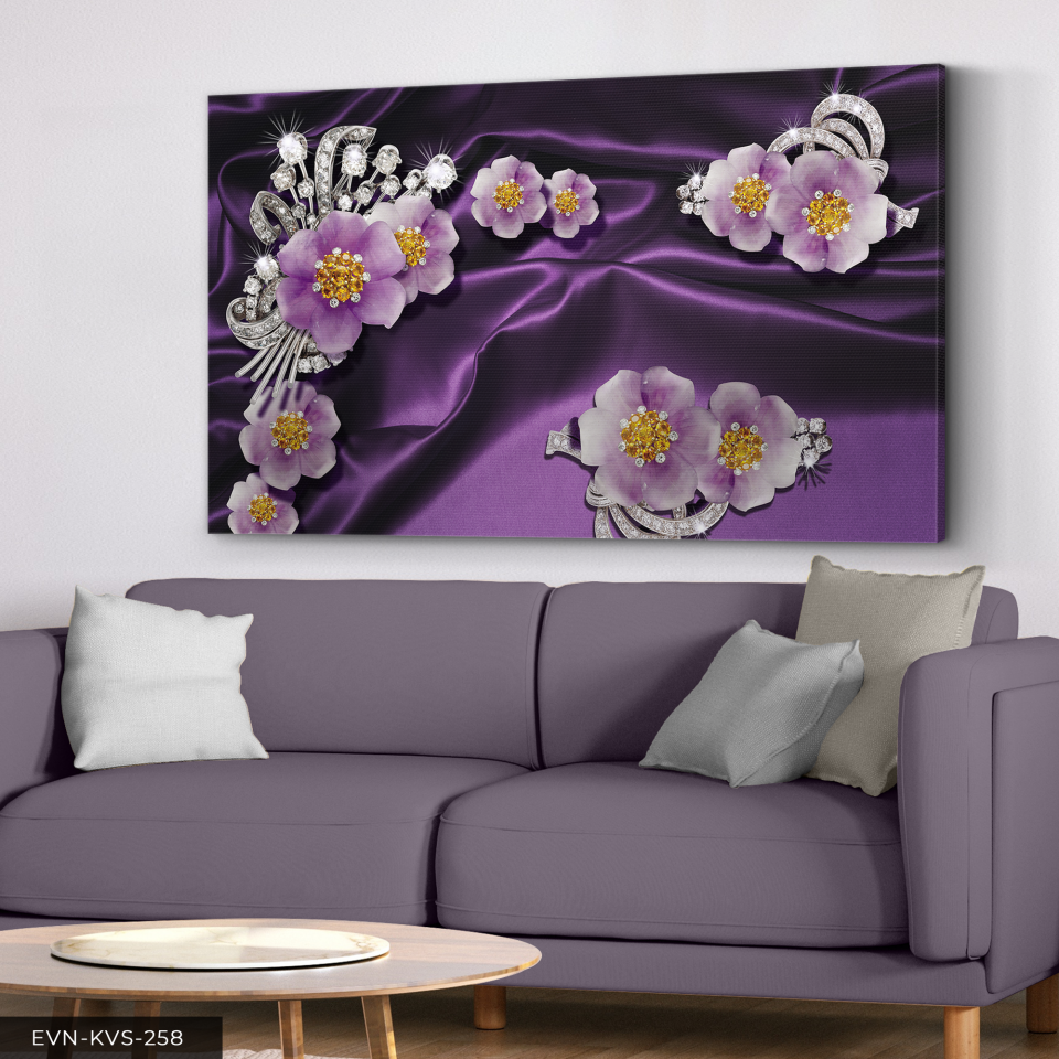 Mor Çiçekli Tek Parça Kanvas Canvas Tablo