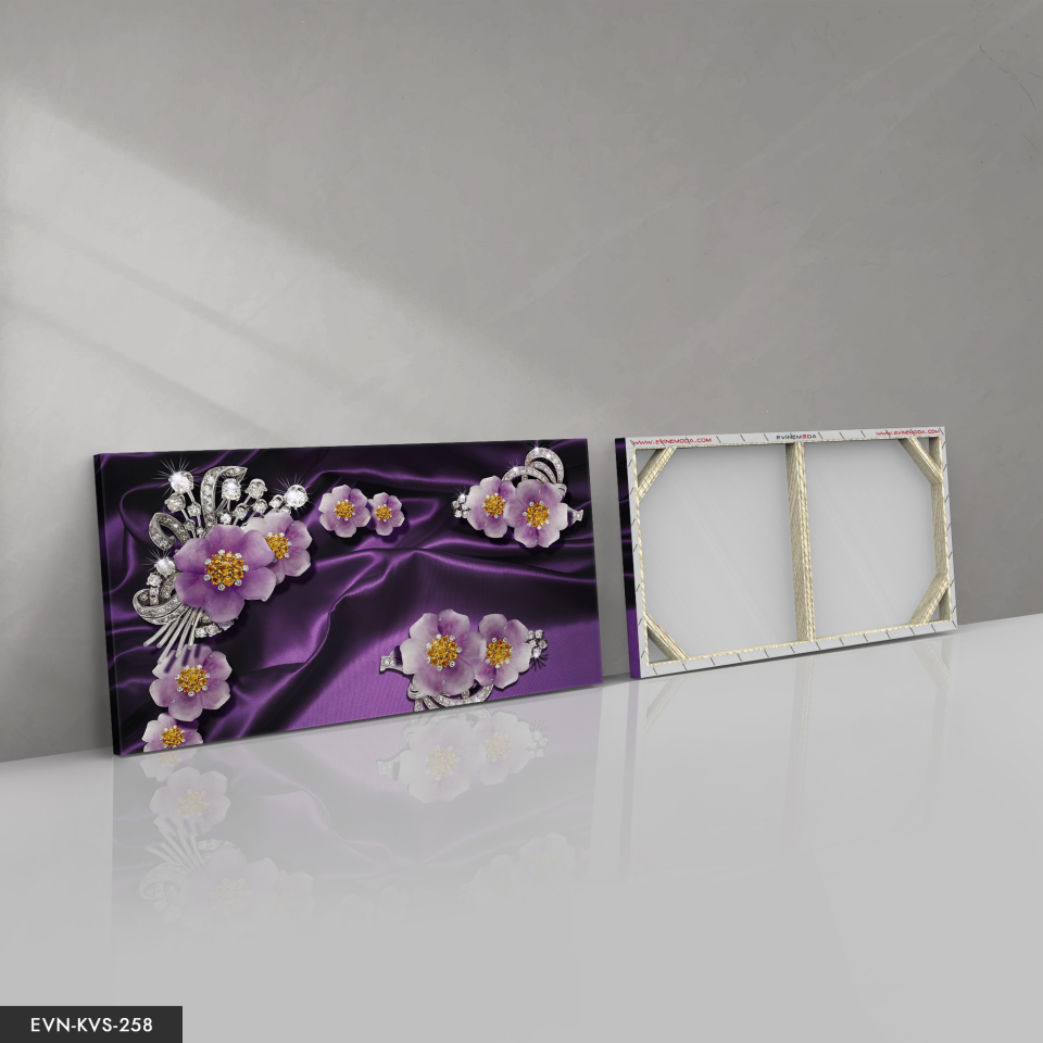 Mor Çiçekli Tek Parça Kanvas Canvas Tablo