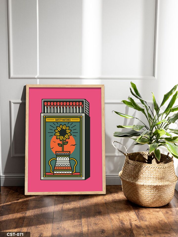 Renkli Portre Desenli Safety Matches Tek Parça Ahşap Çerçeveli Tablo Naturel - 40 x 60 CM