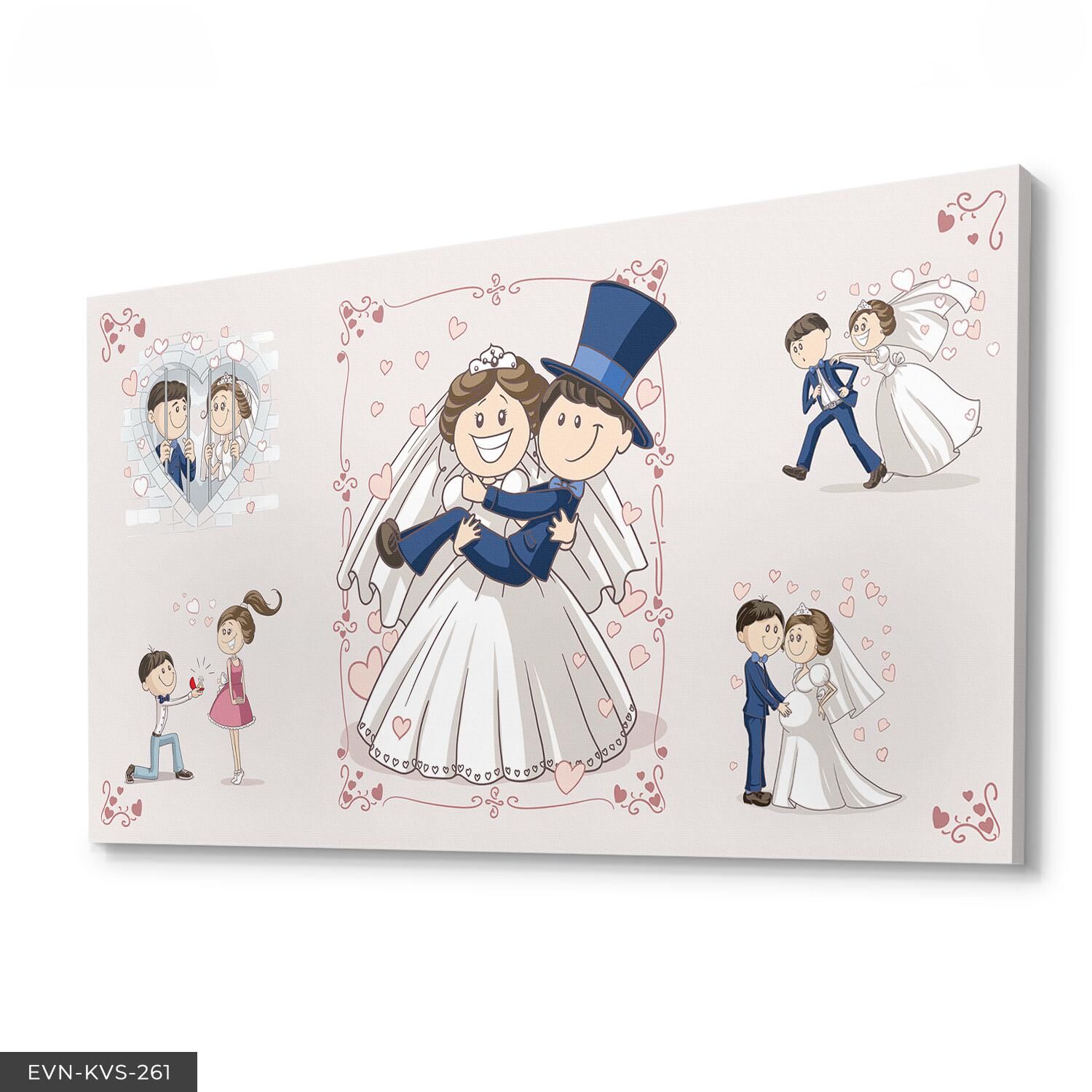 Gelin Damat Aşk Temalı Tek Parça Kanvas Canvas Tablo 40 x 30 CM - Çok Renkli