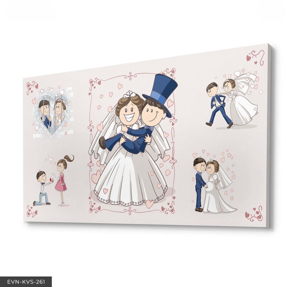 Gelin Damat Aşk Temalı Tek Parça Kanvas Canvas Tablo
