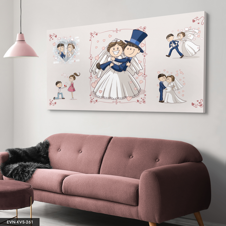 Gelin Damat Aşk Temalı Tek Parça Kanvas Canvas Tablo