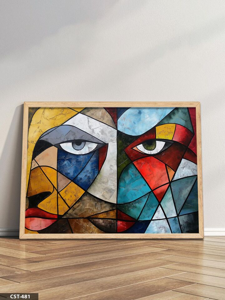 Bütünleşen Yüzler Tek Parça Ahşap Çerçeveli Tablo Naturel - 50 x 70 CM