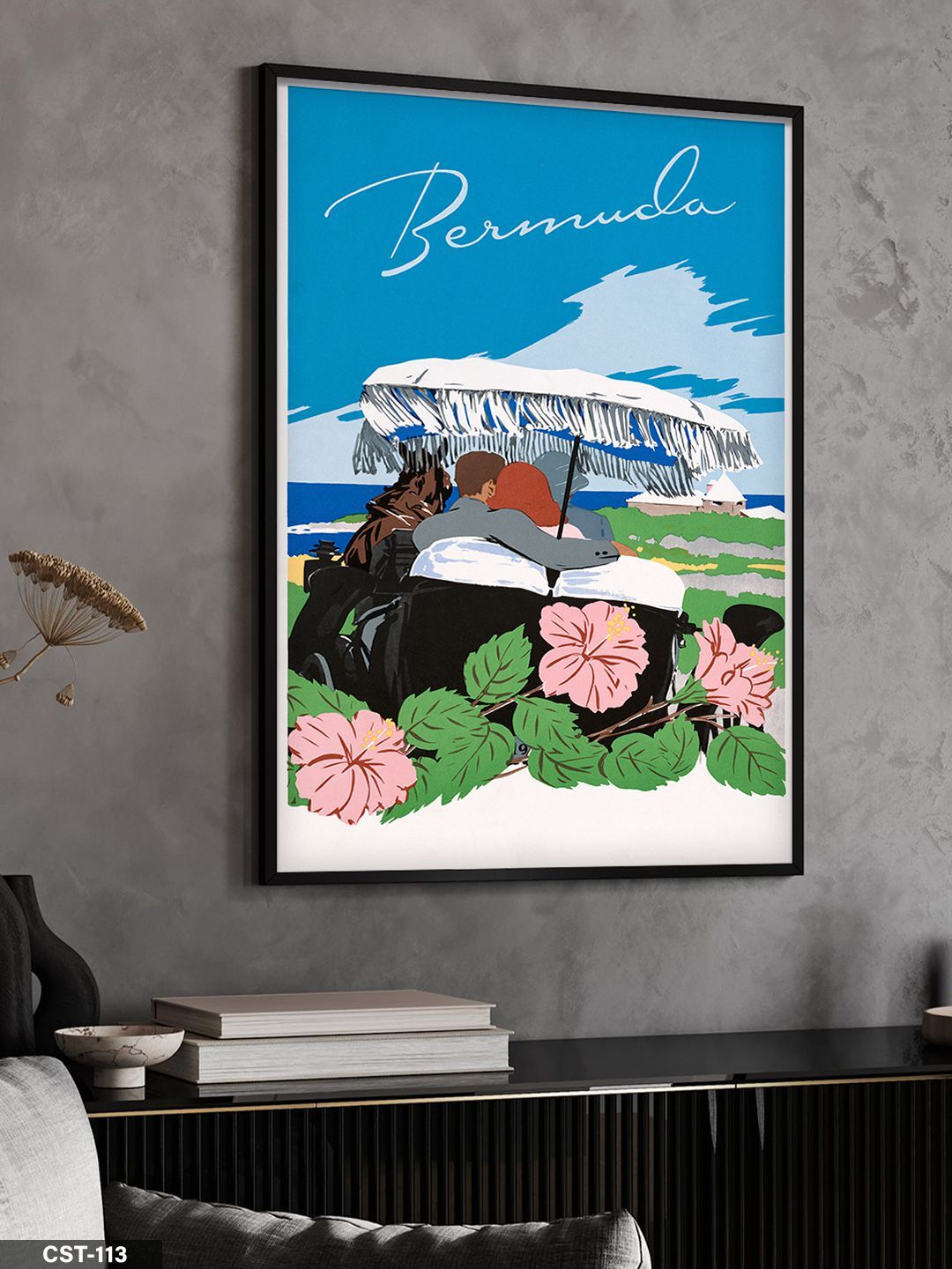 Sevgililer Tek Parça Ahşap Çerçeveli Tablo Siyah - 50 x 70 CM
