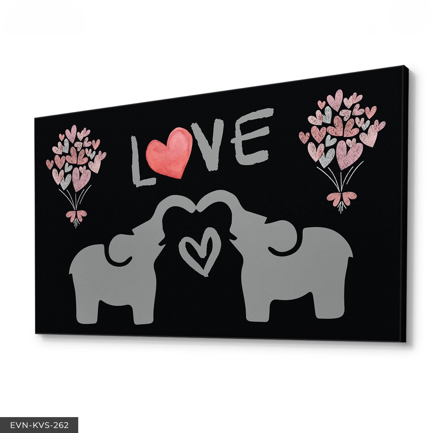 Love Aşk Temalı Fil Tek Parça Kanvas Canvas Tablo 40 x 30 CM - Çok Renkli