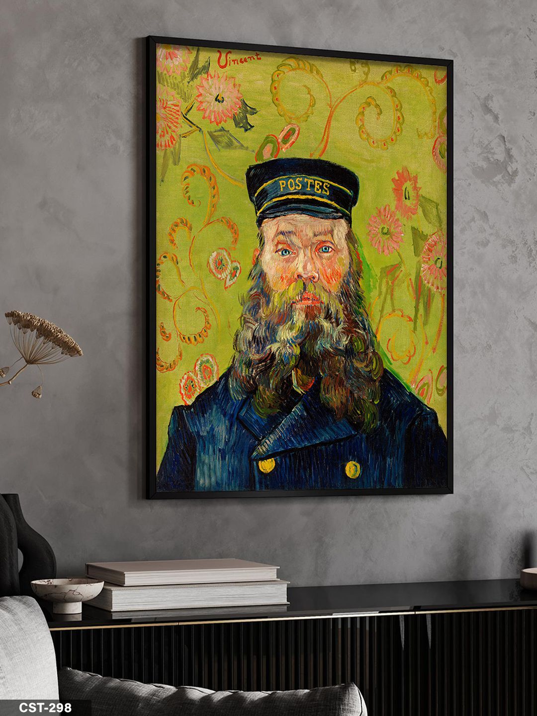 Vincent Van Gogh Postacı Joseph Rouli'nin Portresi Tek Parça Ahşap Çerçeveli Tablo Siyah - 30 x 40 CM
