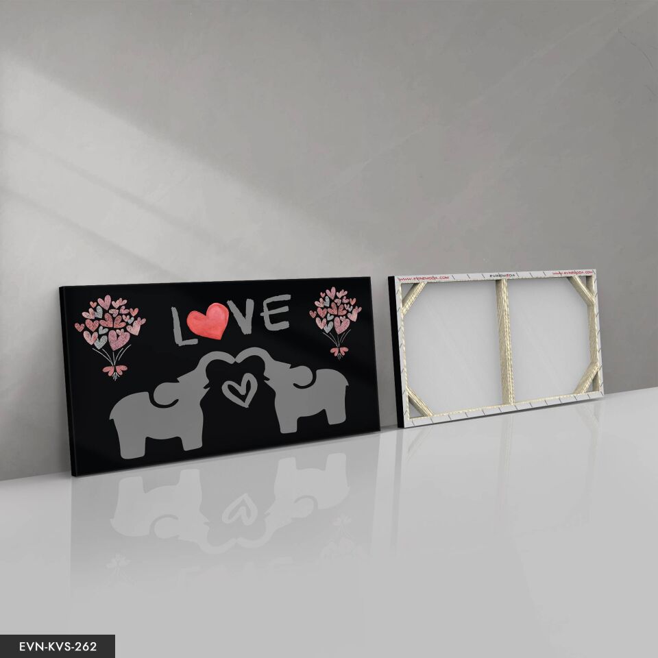Love Aşk Temalı Fil Tek Parça Kanvas Canvas Tablo 40 x 30 CM - Çok Renkli