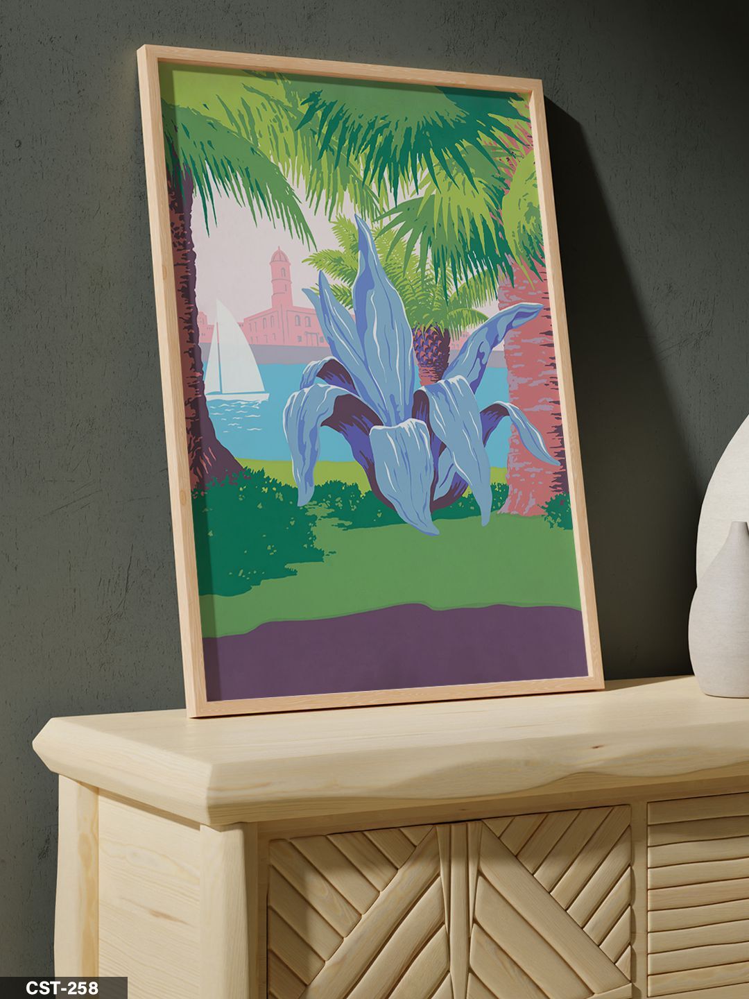 Palmiyeler Tek Parça Ahşap Çerçeveli Tablo Naturel - 20 x 30 CM