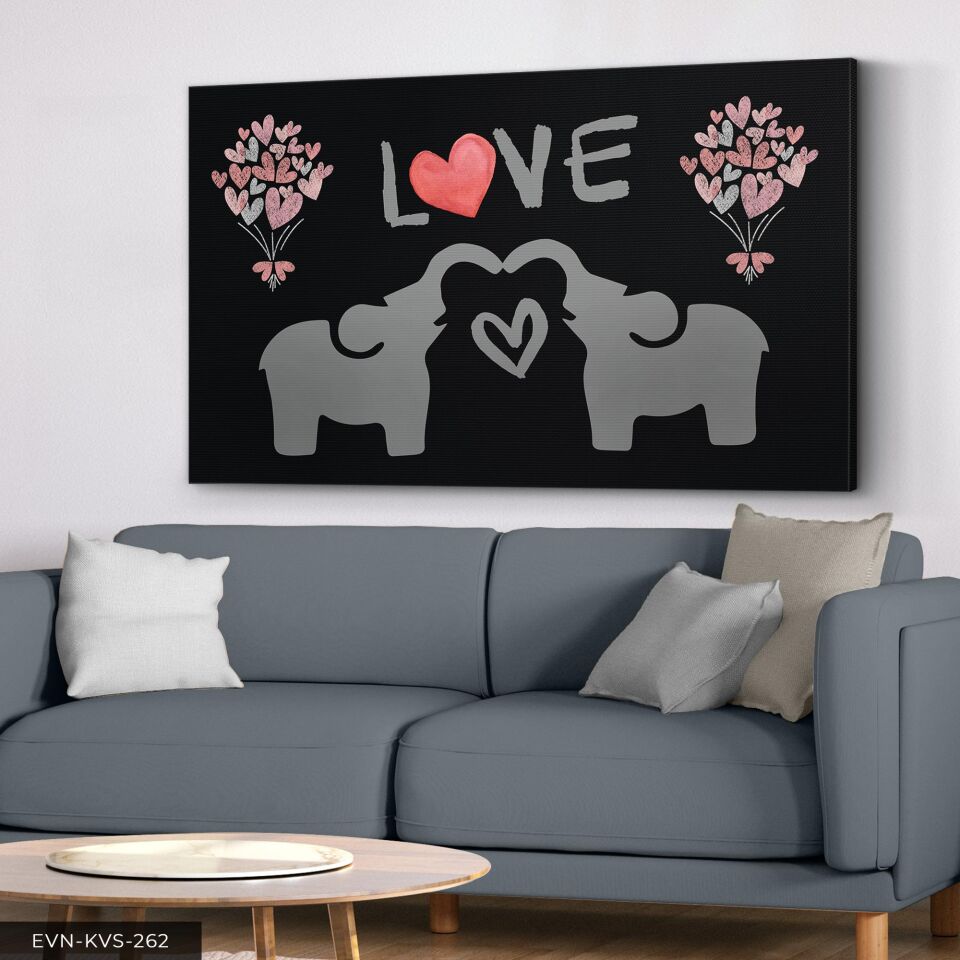 Love Aşk Temalı Fil Tek Parça Kanvas Canvas Tablo 40 x 30 CM - Çok Renkli