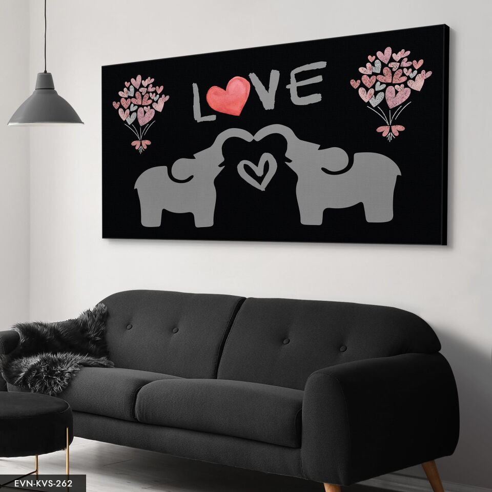 Love Aşk Temalı Fil Tek Parça Kanvas Canvas Tablo 40 x 30 CM - Çok Renkli