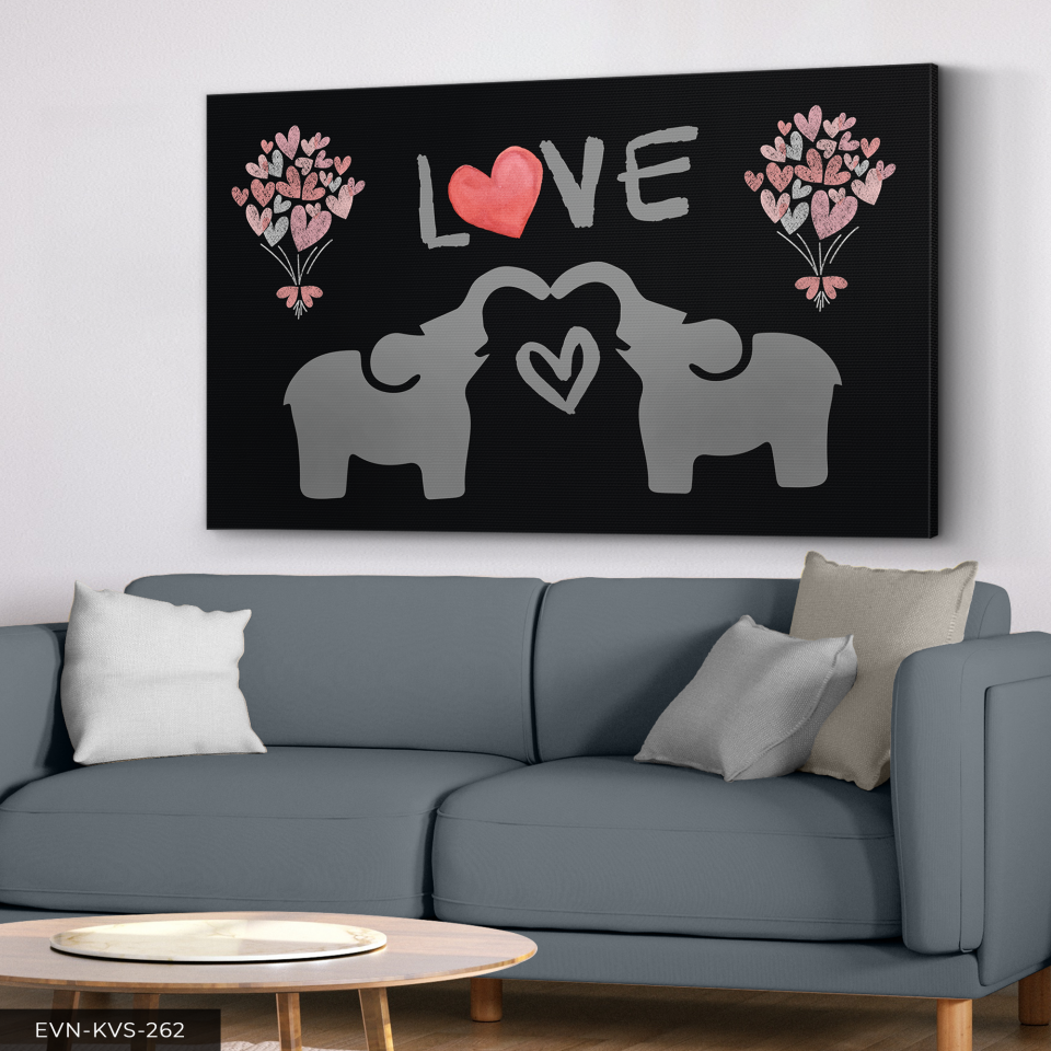 Love Aşk Temalı Fil Tek Parça Kanvas Canvas Tablo