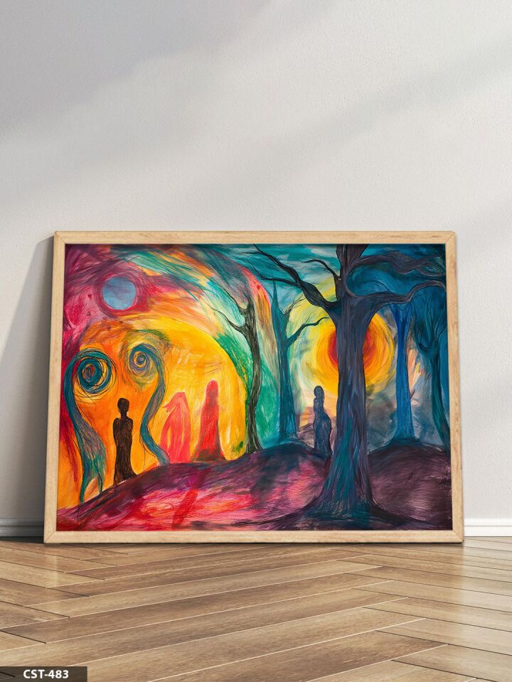 Renkli Orman Tek Parça Ahşap Çerçeveli Tablo Naturel - 50 x 70 CM