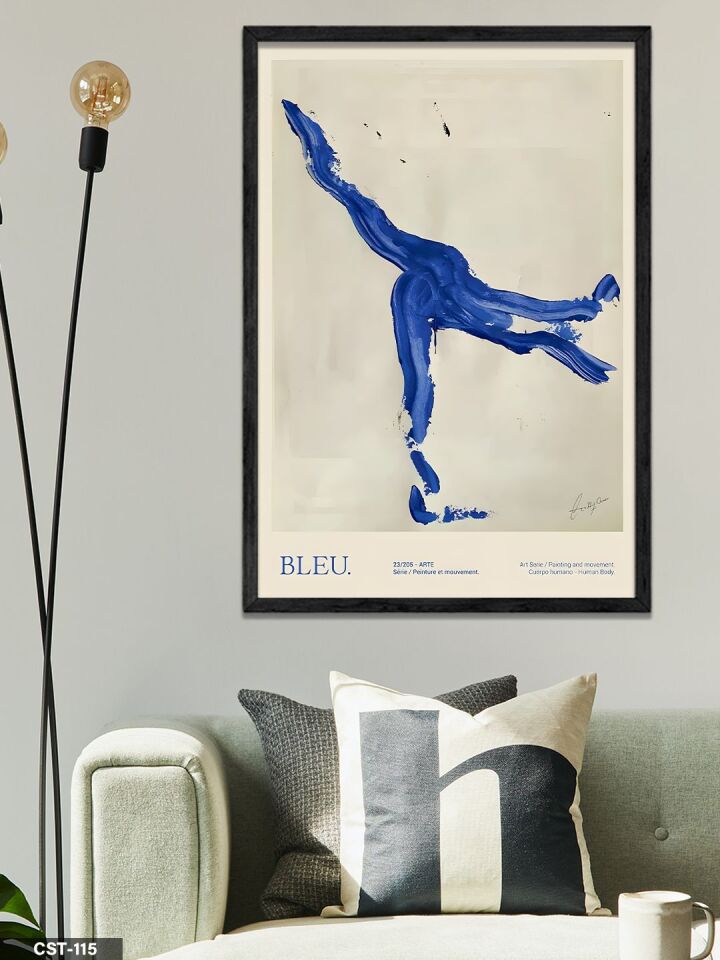 Mavi Zıplayan Akrobat Figür Tek Parça Ahşap Çerçeveli Tablo Siyah - 50 x 70 CM