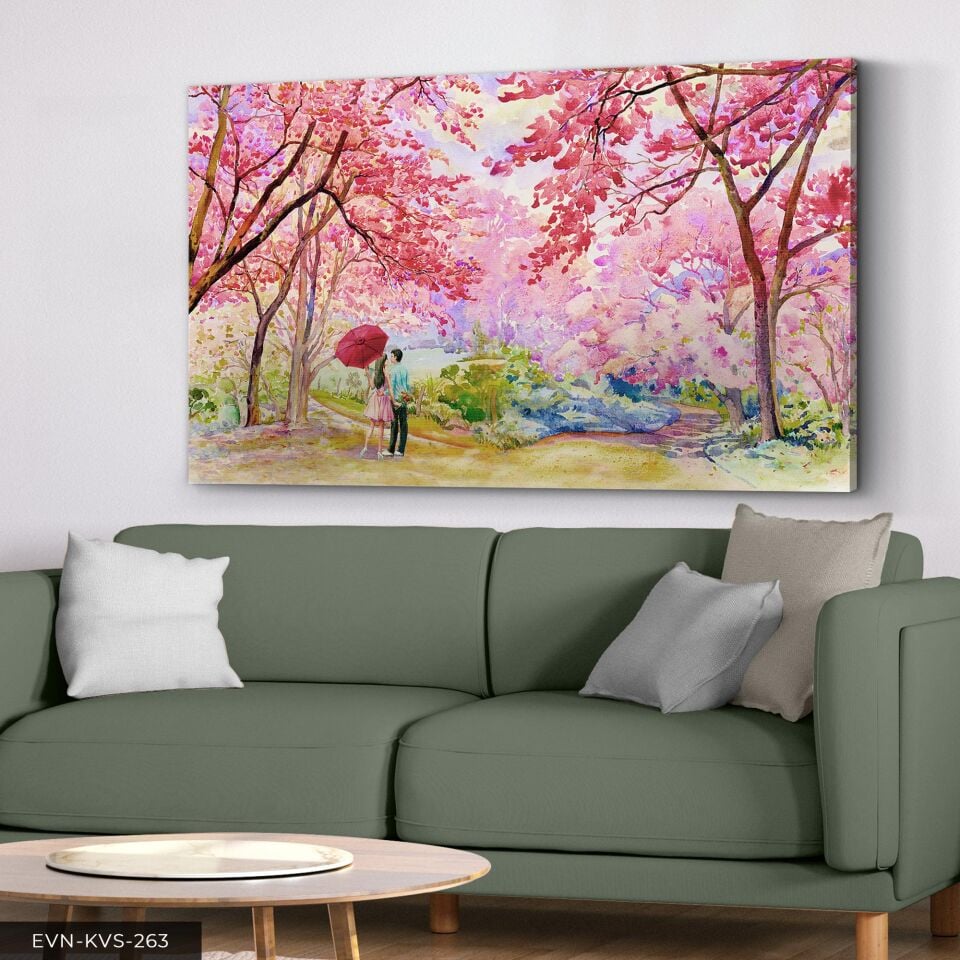 Aşk Temalı Renkli Orman Tek Parça Kanvas Canvas Tablo 40 x 30 CM - Çok Renkli