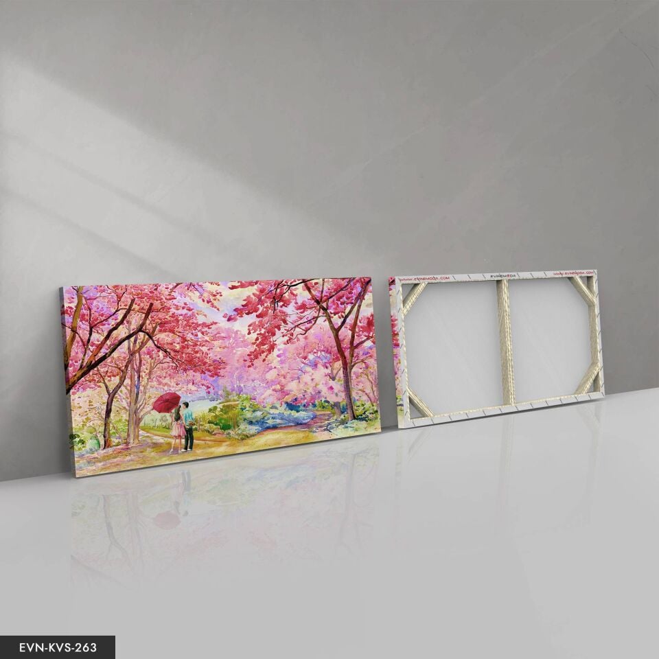 Aşk Temalı Renkli Orman Tek Parça Kanvas Canvas Tablo 40 x 30 CM - Çok Renkli