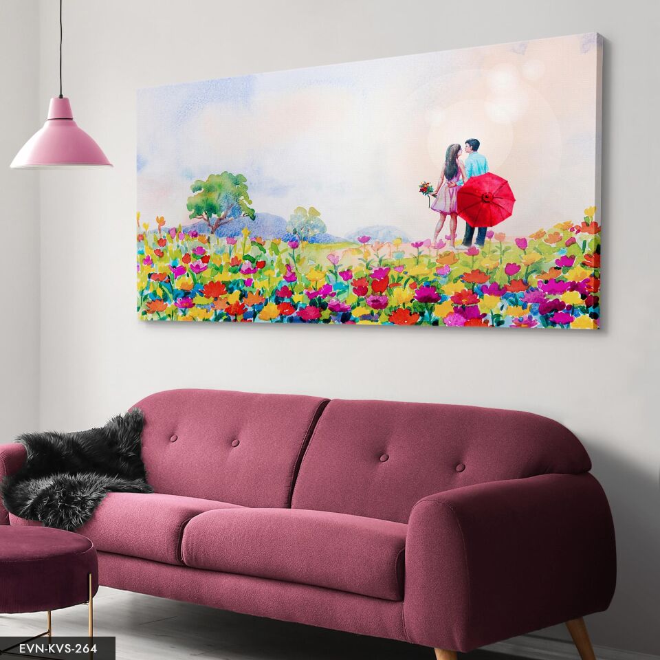 Aşk Temalı Çiçekler Tek Parça Kanvas Canvas Tablo 40 x 30 CM - Çok Renkli