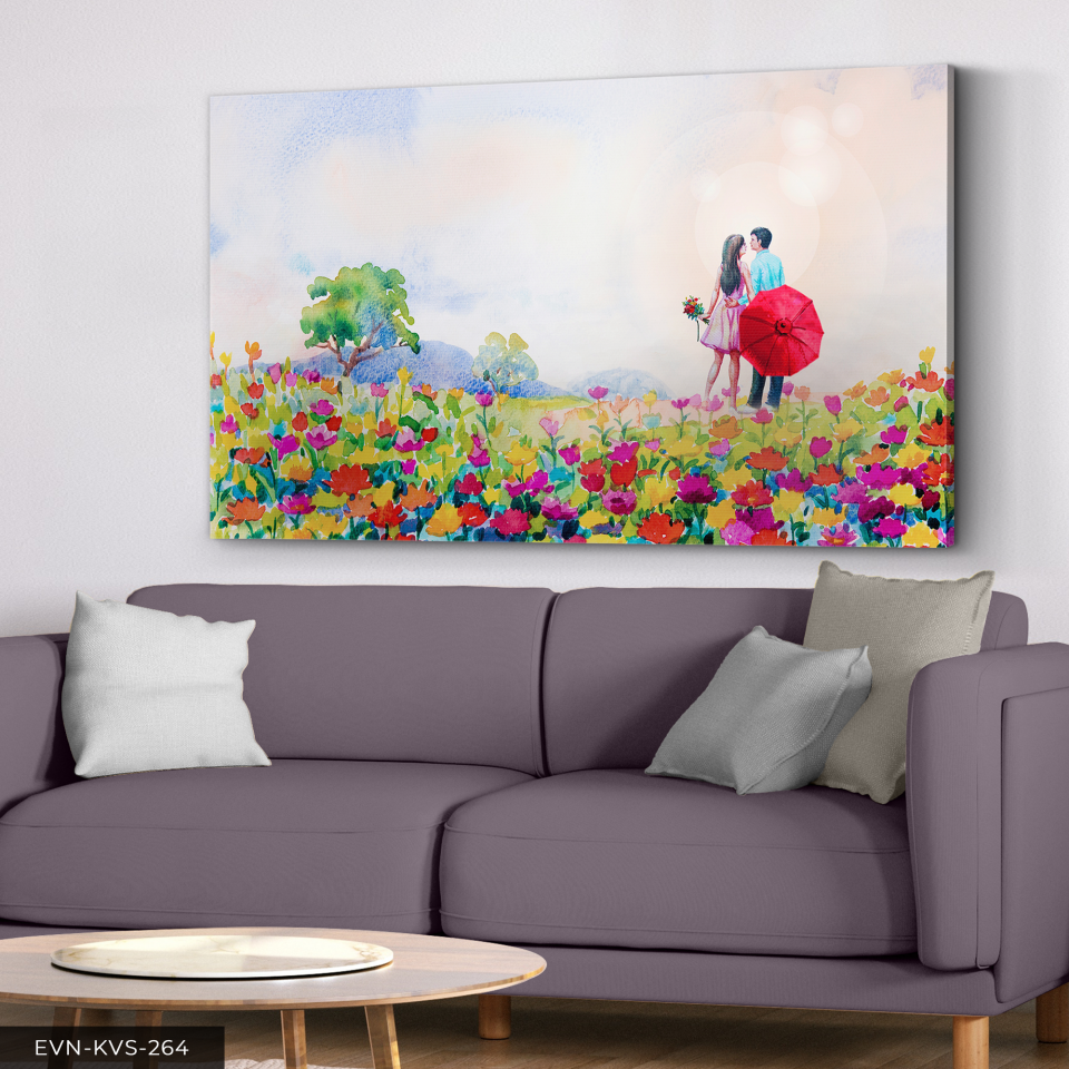 Aşk Temalı Çiçekler Tek Parça Kanvas Canvas Tablo
