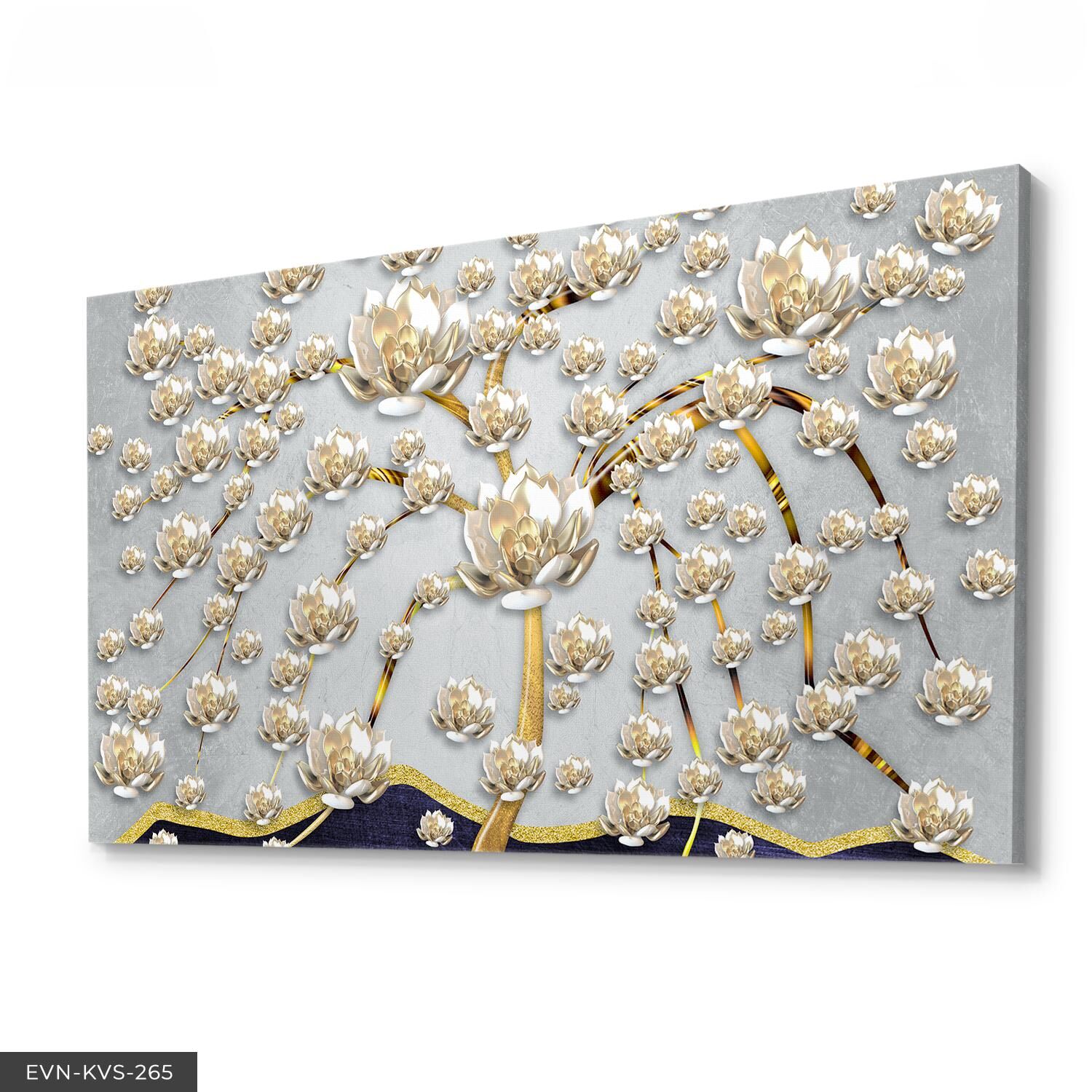 Gold Çiçekler Tek Parça Kanvas Canvas Tablo 40 x 30 CM - Çok Renkli