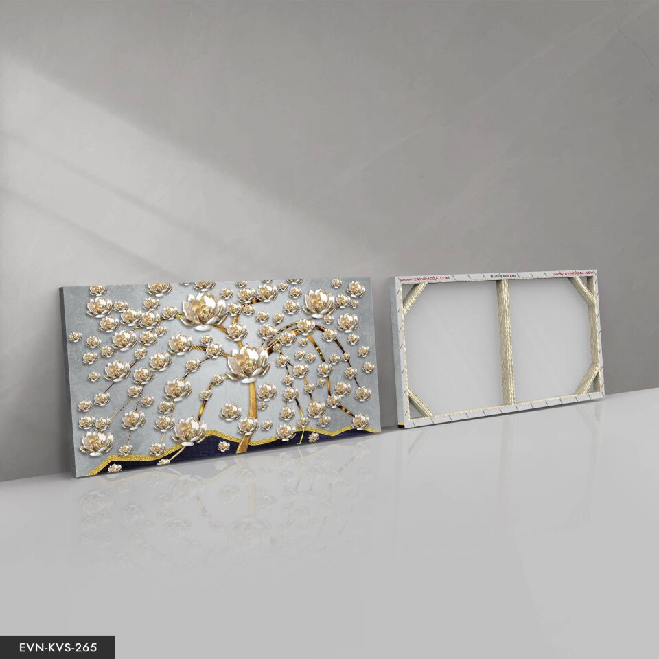 Gold Çiçekler Tek Parça Kanvas Canvas Tablo 40 x 30 CM - Çok Renkli