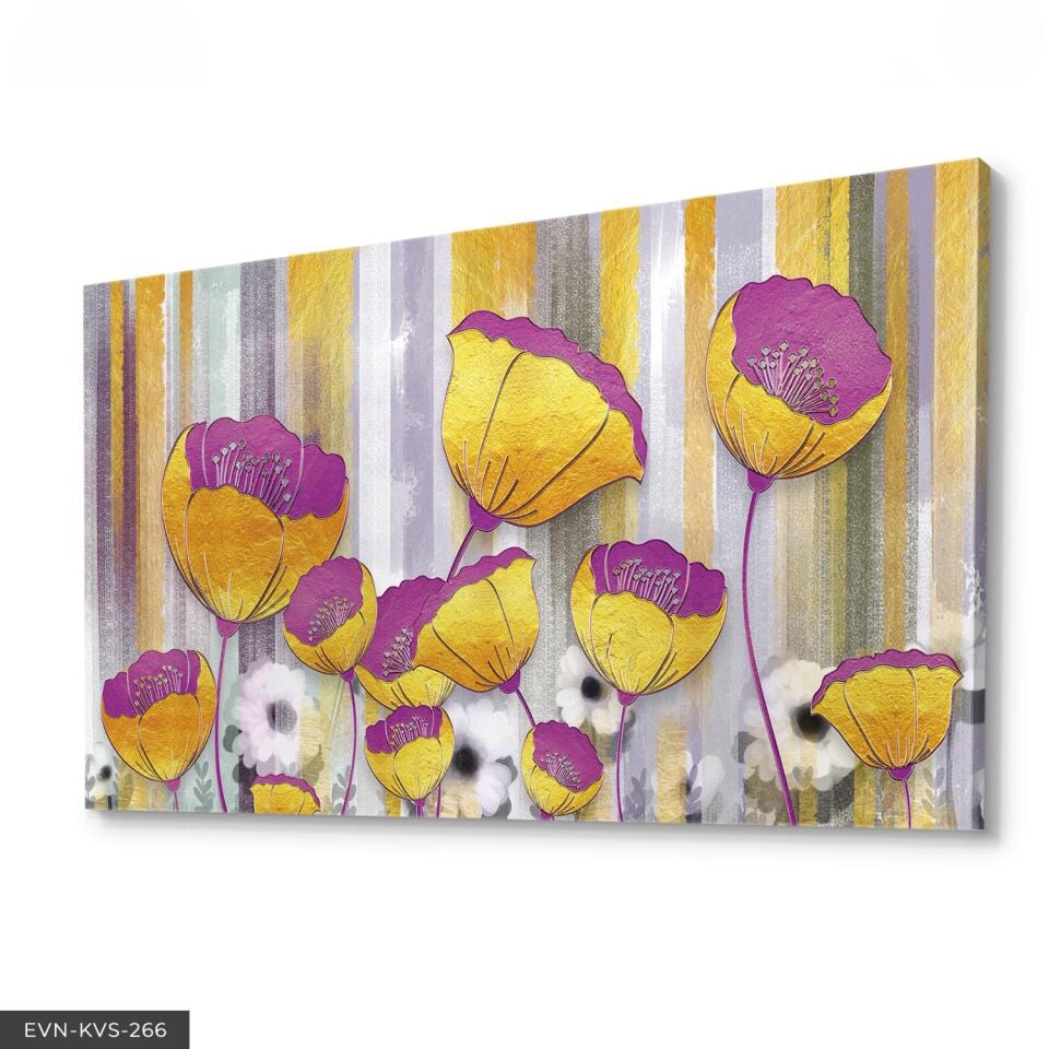 Renkli Çiçekler Tek Parça Kanvas Canvas Tablo 140 x 90 CM - Çok Renkli