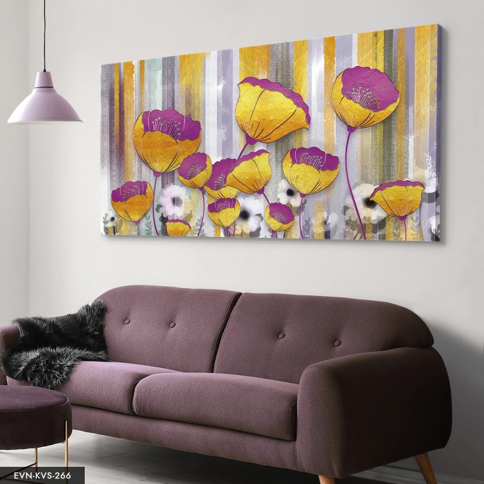 Renkli Çiçekler Tek Parça Kanvas Canvas Tablo 40 x 30 CM - Çok Renkli