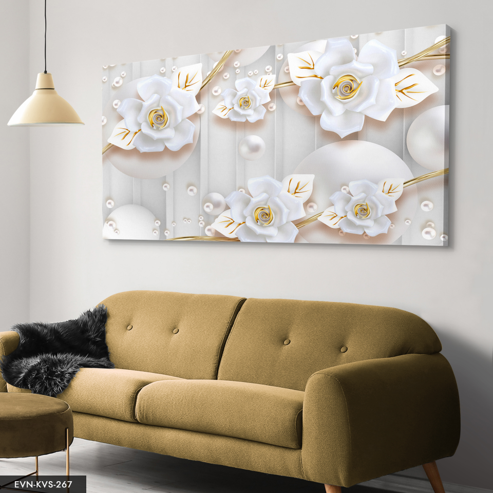 Gold Çiçekler Tek Parça Kanvas Canvas Tablo