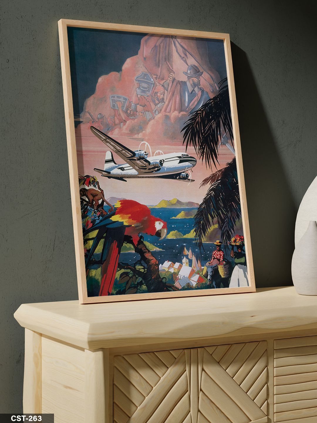 Retro Seyahat Posteri Tek Parça Ahşap Çerçeveli Tablo Naturel - 20 x 30 CM