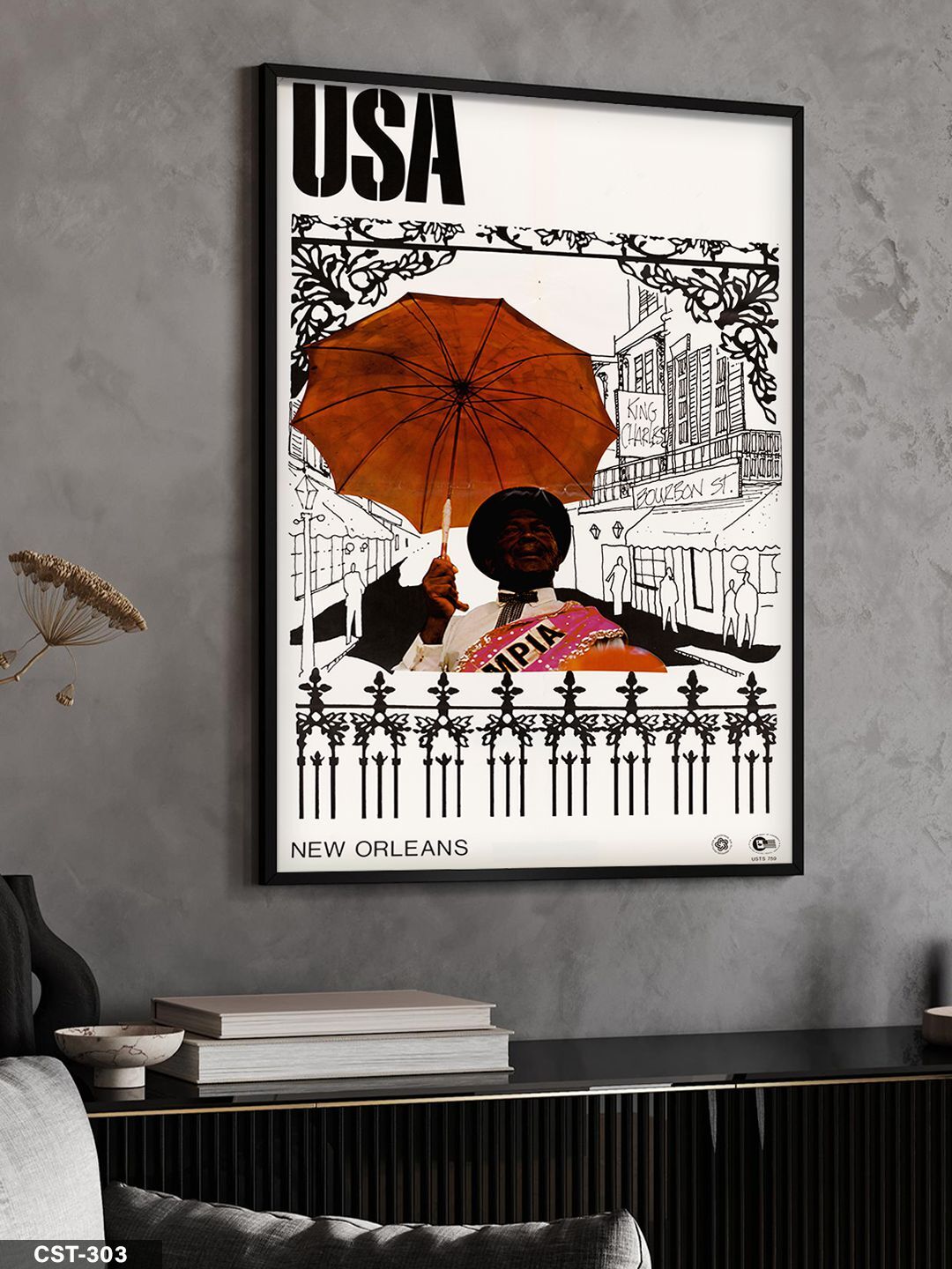 New Orleans Tek Parça Ahşap Çerçeveli Tablo Siyah - 30 x 40 CM