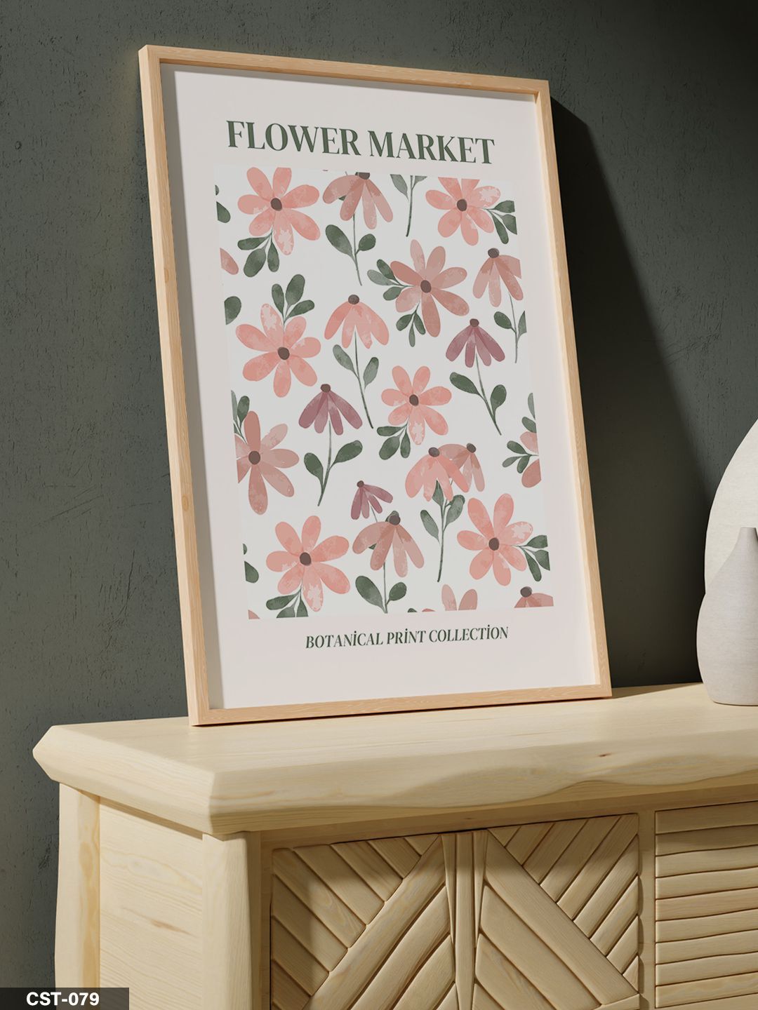 Çiçek Pazarı Flower Market Yazılı Tek Parça Ahşap Çerçeveli Tablo Naturel - 40 x 60 CM